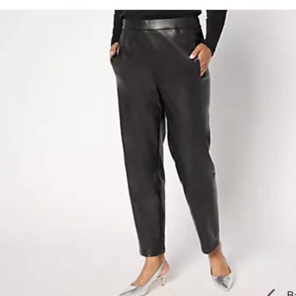 Stacy London‎ Black Faux Leather High-Rise Straight Pants – Women's Medium